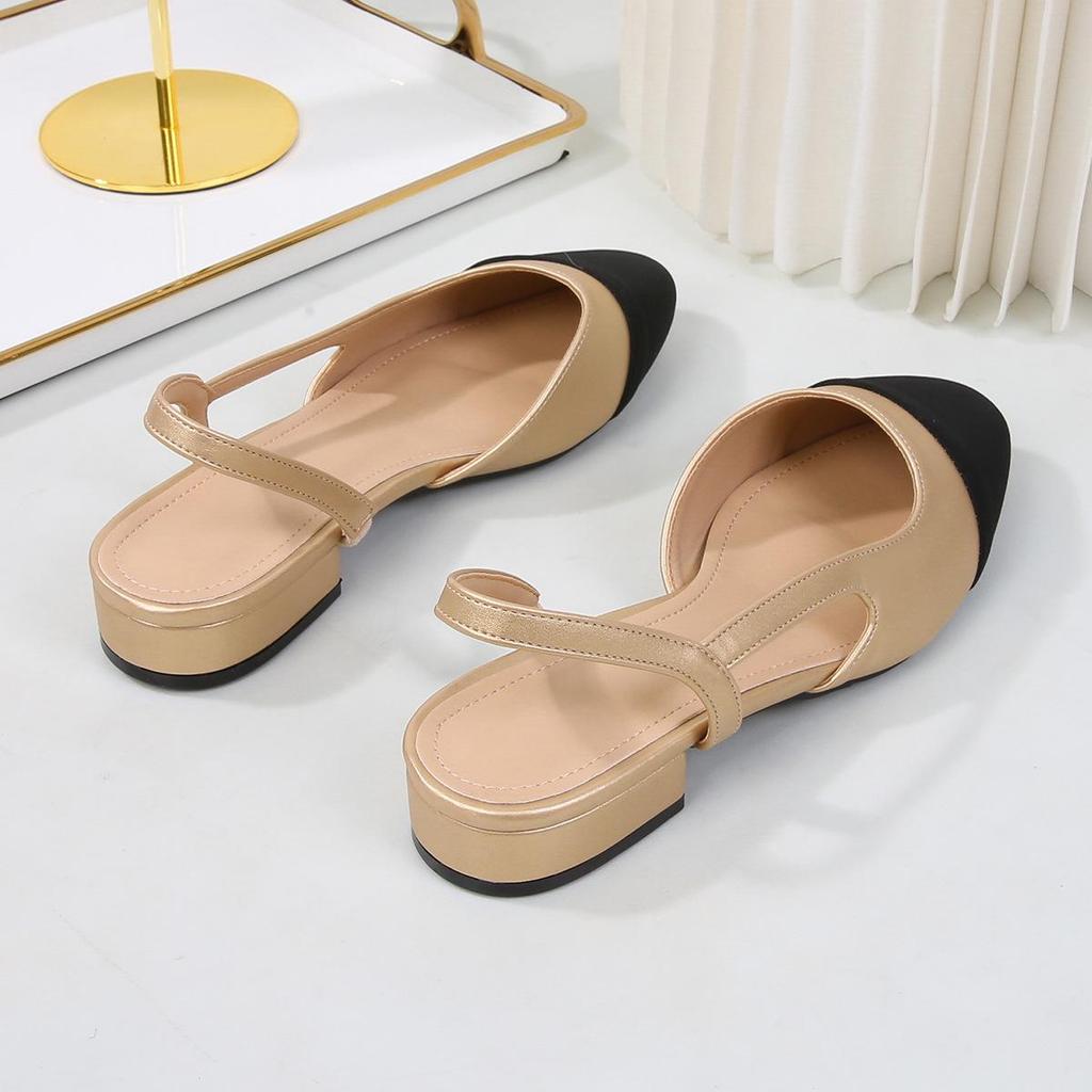 Women's Plus Size Chunky Heel Sandals: Open Toe, Low & Mid Heel, Flat & Backless, Color Block Design.