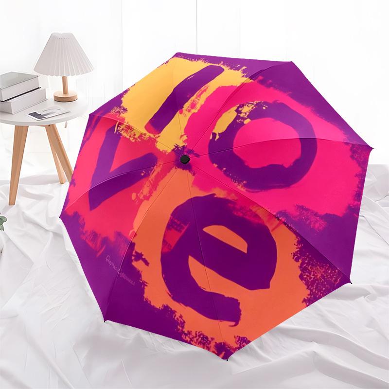 1pc Love Pattern  Automatic Umbrella | Portable 8-Rib Manual Open, Cute Birthday & Holiday Gift for Outdoor Yy260107128
