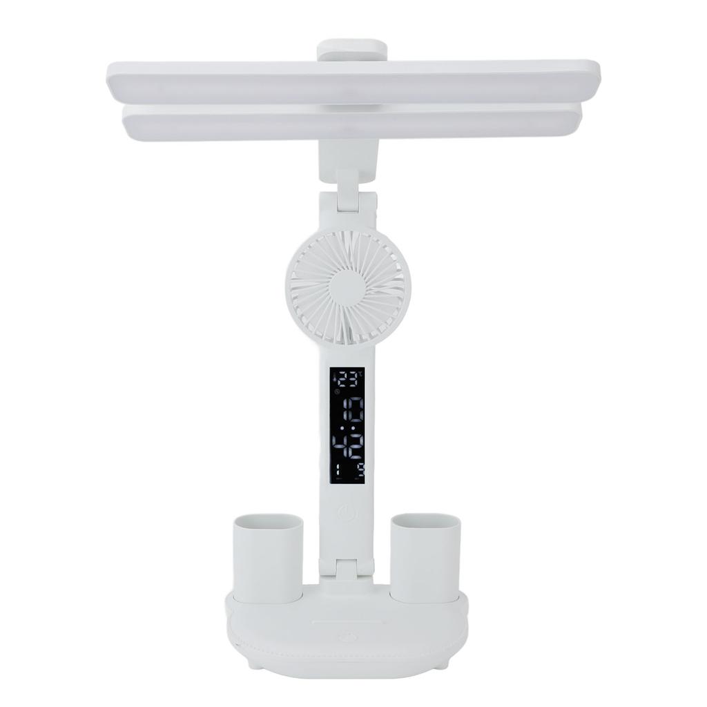 LED Desk Lamp with Fan Pen Holder Temperature Clock Date Stepless Dimming Lighting Adjustable