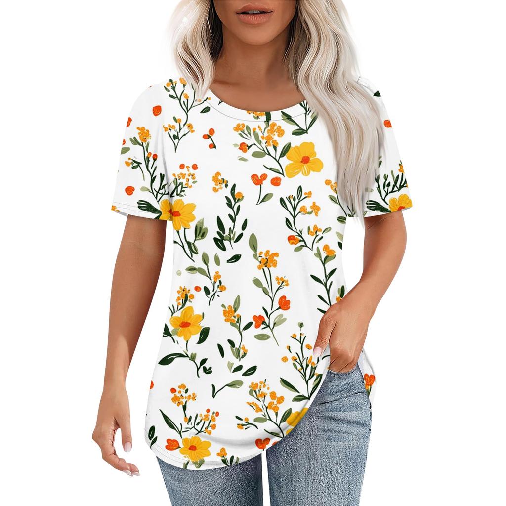 Damen T-Shirt mit Retro-Print, modisch, lässig, Rundhalsausschnitt, kurzärmelig