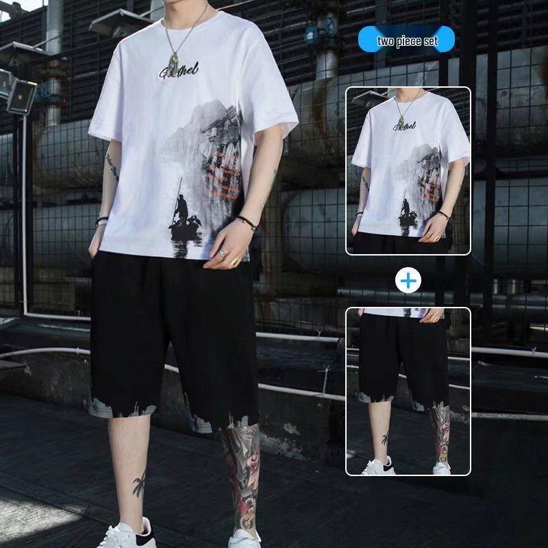 

Мужской летний комплект с коротким рукавом в корейском стиле 2022 года - Модный, легкий и повседневный уличный стиль 2XL