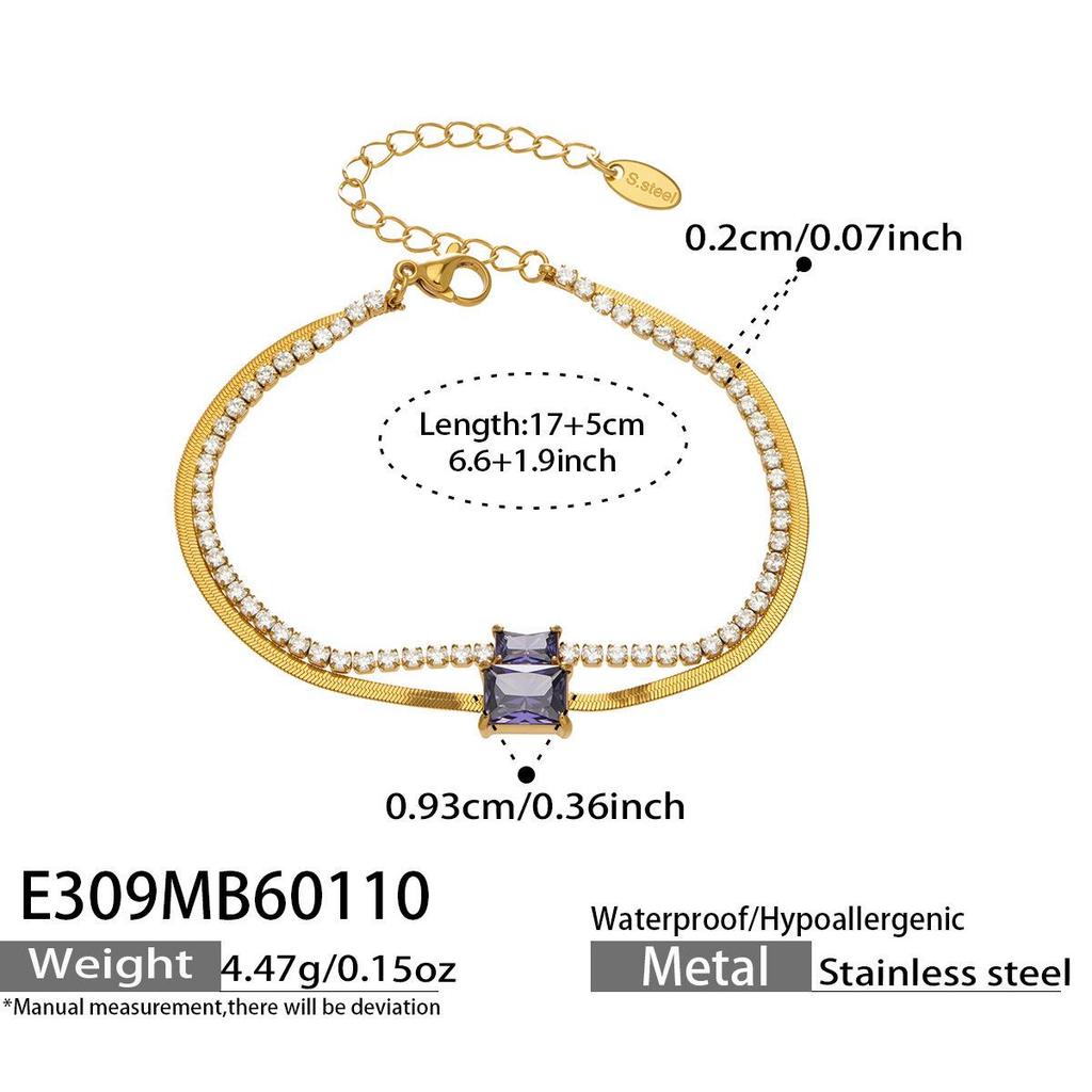 European Luxury Zircon Blade Chain Bracelet, 18k Gold-Plated Stainless Steel