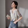 SOFSIL Women's 2026 Summer Print Silk V-neck Short-Sleeve Blouse