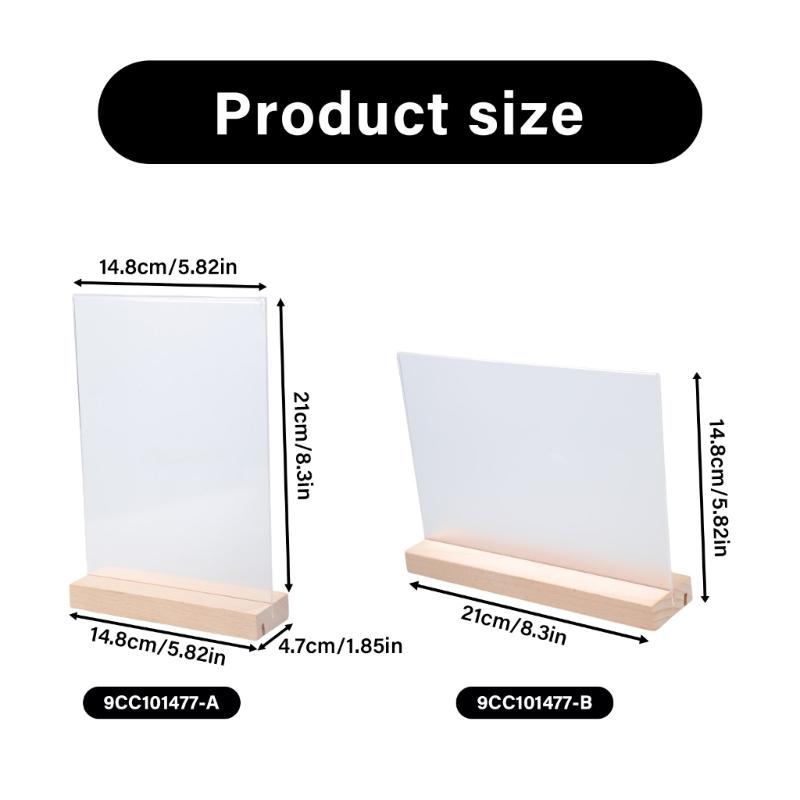 2Pcs Clear Acrylic Poster Display Stand with Wood Base Vertical Sign Holder Counter Acrylic Sign Holder for Cafe Bakery