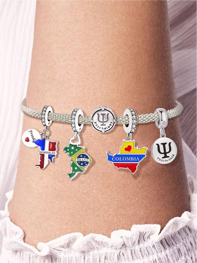 Copper Columbia Brazil Various Countries Charms Beads Fit Original Pan Bracelets Bangles Fine Jewelry Gift