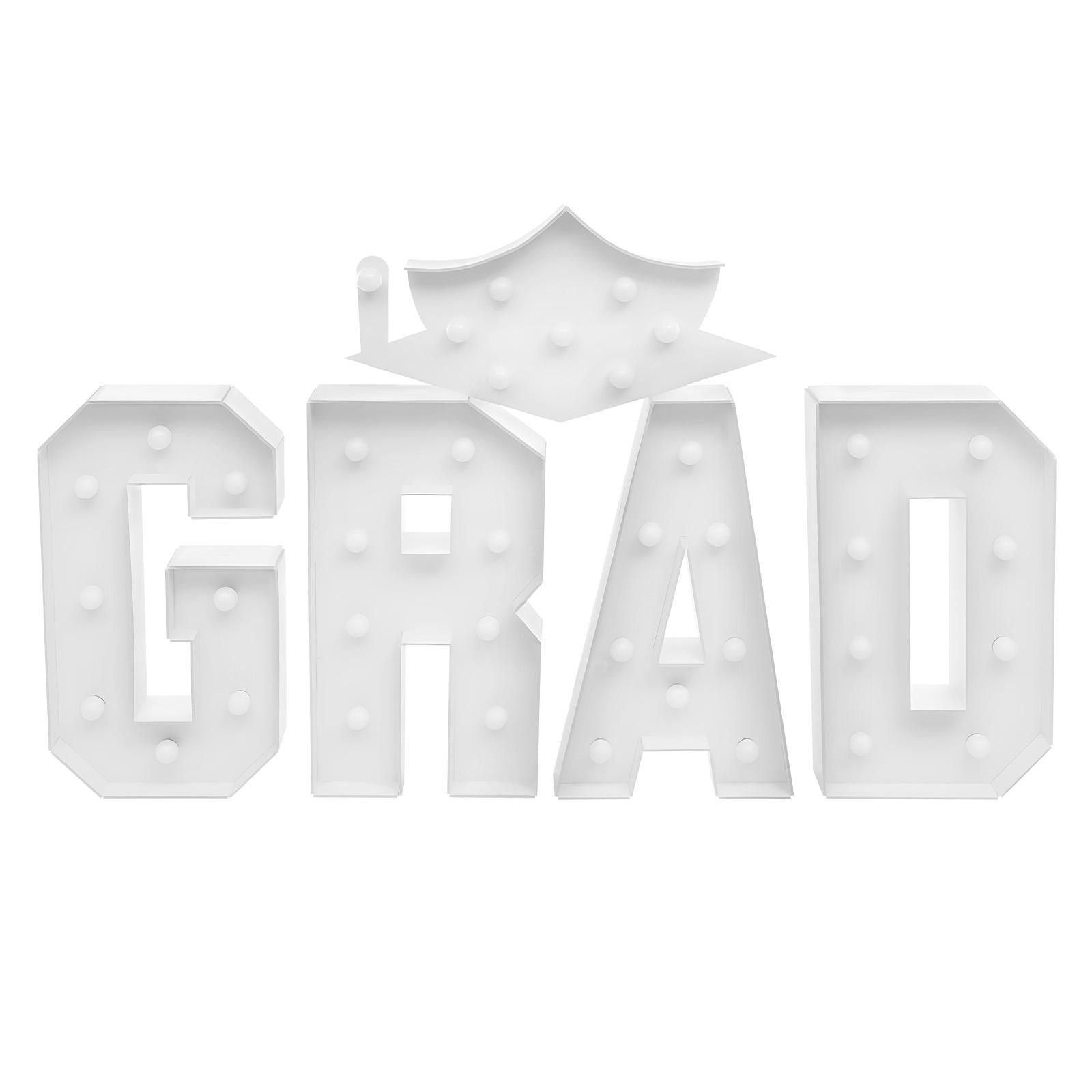 

LED GRAD Light Up Letters with Graduation Cap Sign, Foam Board Party Decor for Photo Booth, College Celebration Decoration білий