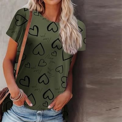 Camiseta de verano para mujer, camisetas de manga corta con estampado de amor, camisetas casuales estampadas