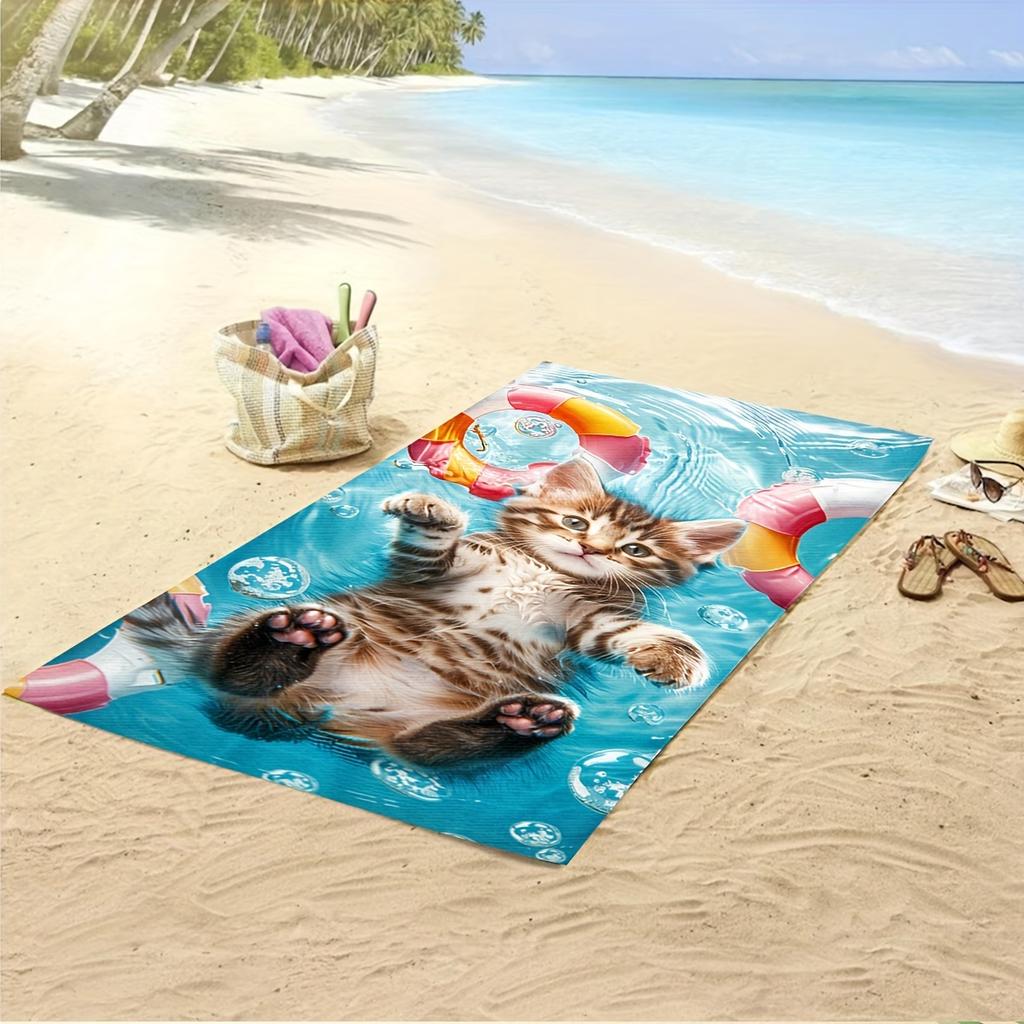 Cute Kitten Beach Towel Quick Dry Microfiber Sand Free Absorbent Lightweight Washable for Summer Kids Pool Travel Vacation