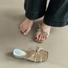 Retro versatile square head bow square heel one-word slippers women's summer fashion strap with skirt slope heel cool slippers