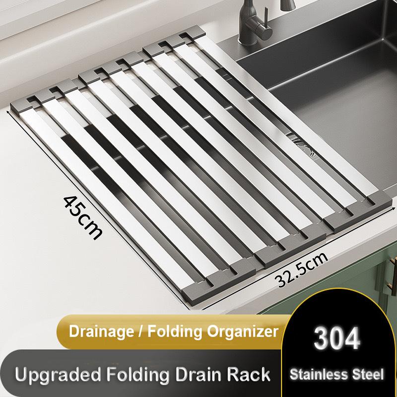 304 Stainless Steel Collapsible Telescoping Sink Drain Rack for Chopsticks Dish Organizer Basket Kitchen Sink Storage Rack
