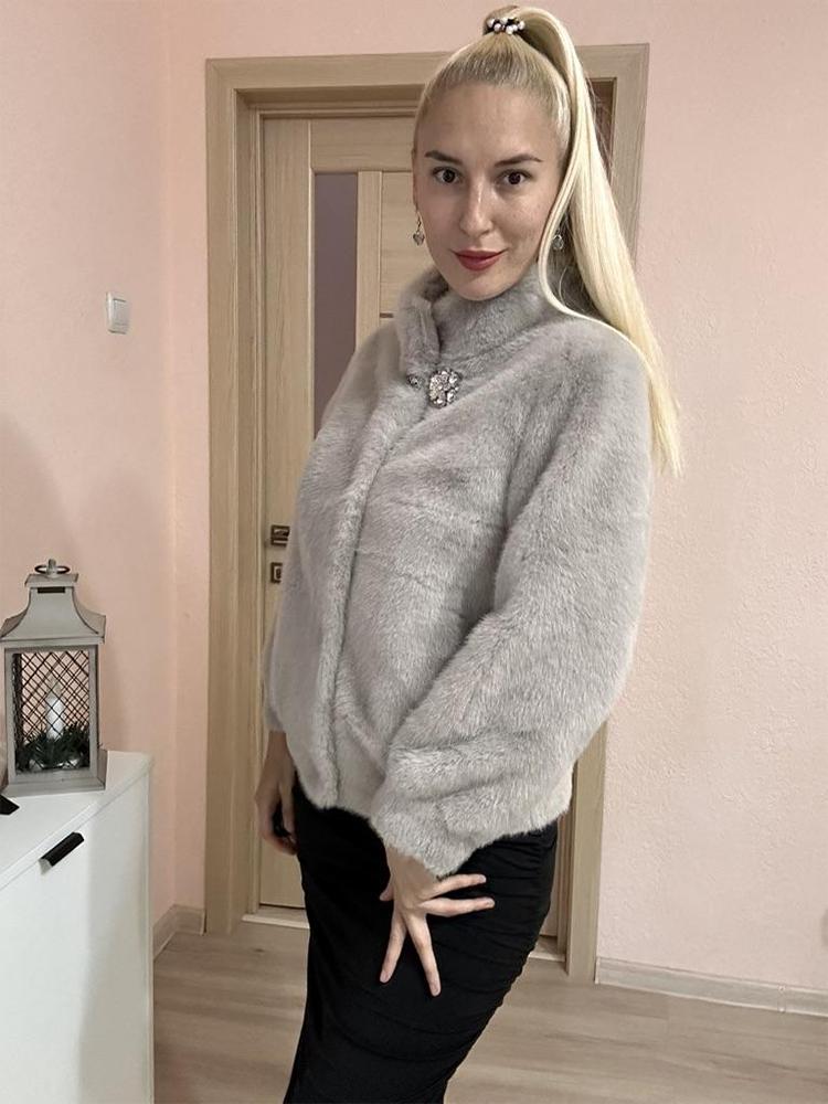 Damenjacke aus künstlichem Nerzfell, Kurze Herbst- und Winterfelljacke, Umweltfreundliches Fell, Winddicht und kältebeständig