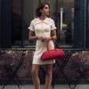 Women's Knitted Dress Summer High Waist Short Sleeve Ruffle Neck Bodycon Dresses Femme Slim Vacation Clothes French Vintage Elegant Evening Dress