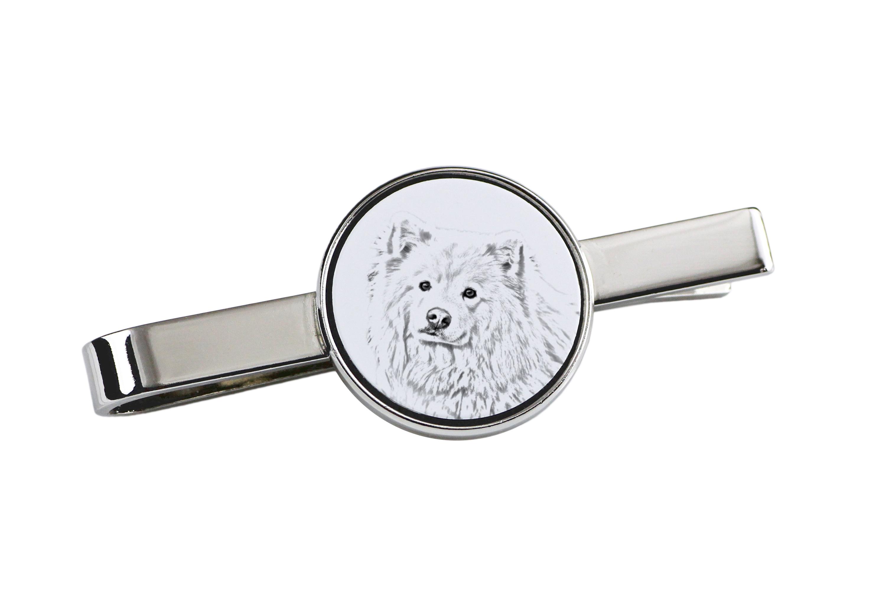 

Finnish Lapphund, Finnish Lapponian Dog - tie clip with a dog, personalized tie clip, a unique gift for a man from the Art-Dog brand срібний