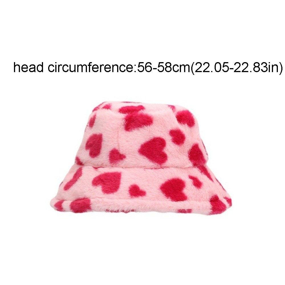 Cute Faux Fur Plush Fisherman Hat Thicken Warm Love Heart Bucket Hat Coldproof Fluffy Winter Plush Hat Autumn