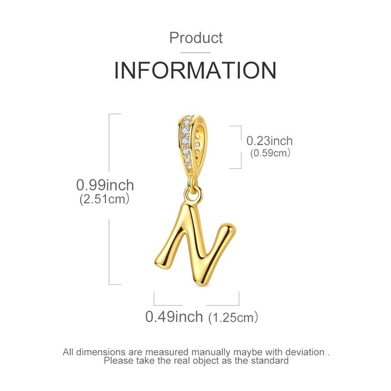 Copper Golden Letter N Charms Fit Original Bracelet Making Gift For Woman Jewelry Diy Fashion Pendant