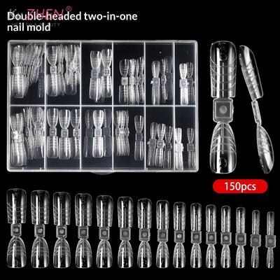 150Pcs French Dual Forms 2In1 Nail Molds With Scale Double-ended Full Cover Nail Extension Building Gel Mold Nail Forms Nail Art