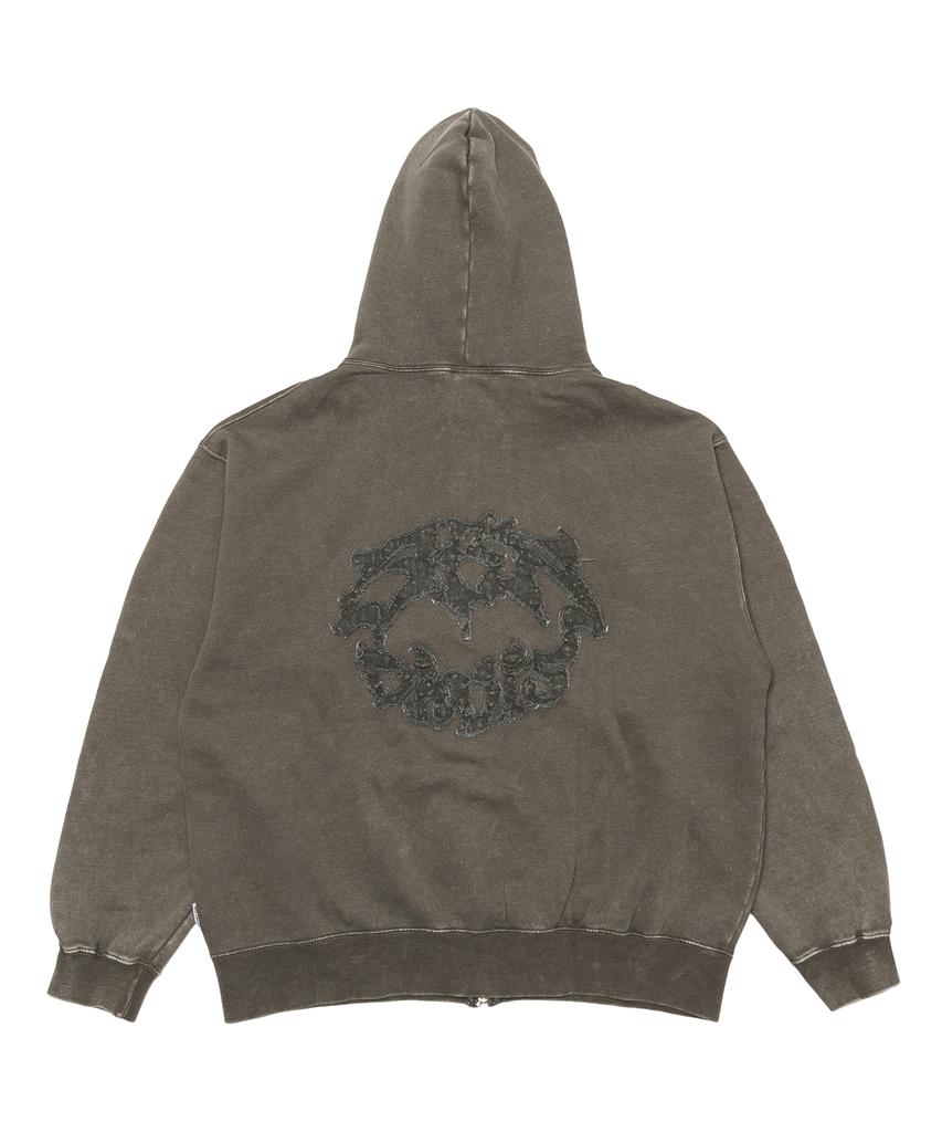 Ben Davis Bleach Washed Patch Zip-Up Hoodie Khaki