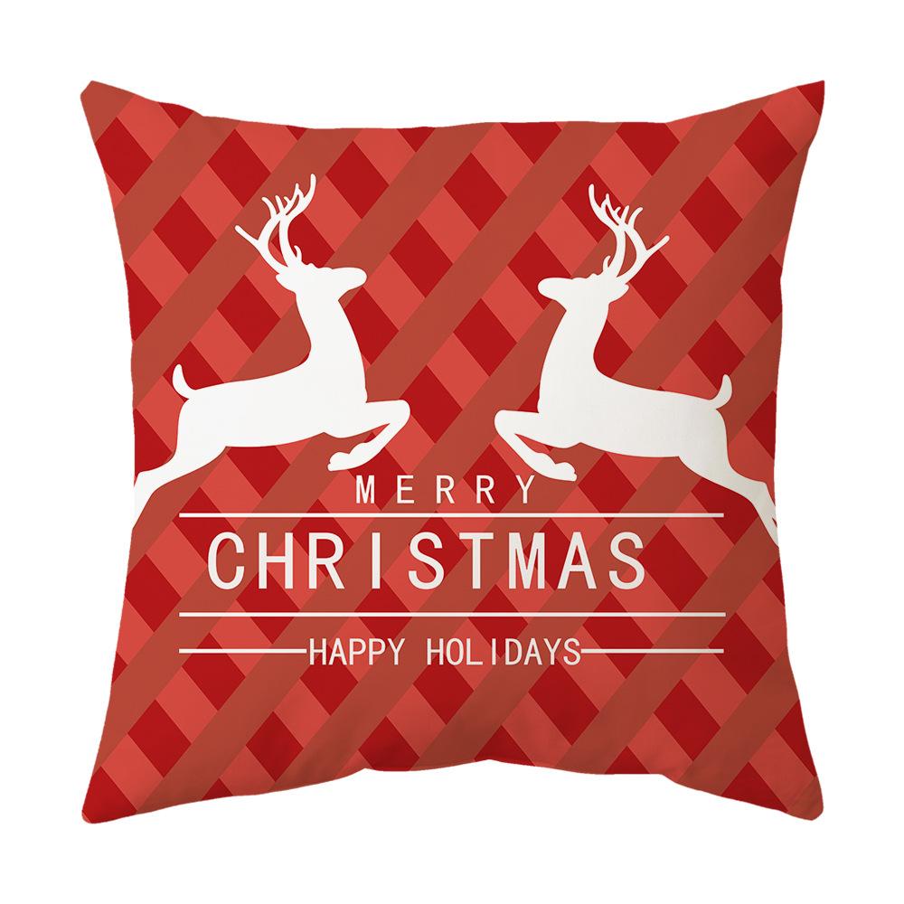 Federa Cuscino a Tema Natalizio Fondo Rosso Lino Corto Peluche Stampato Federa Cuscino Regalo Festivo
