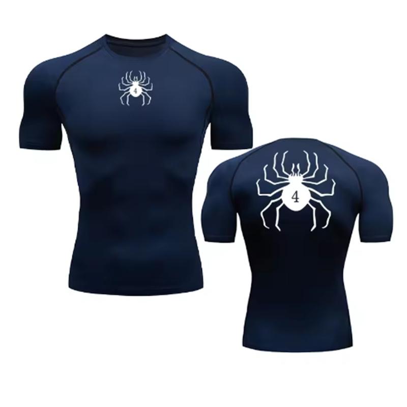 Spider Print Compression Shirts for Men Gym Workout Fitness Undershirts Short Sleeve Quick Dry Athletic T-Shirt Tops Sportswear