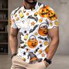Men Plus Size Round Neck Short Sleeve T Shirt Halloween Black Cat Pumpkin Printed Pullover