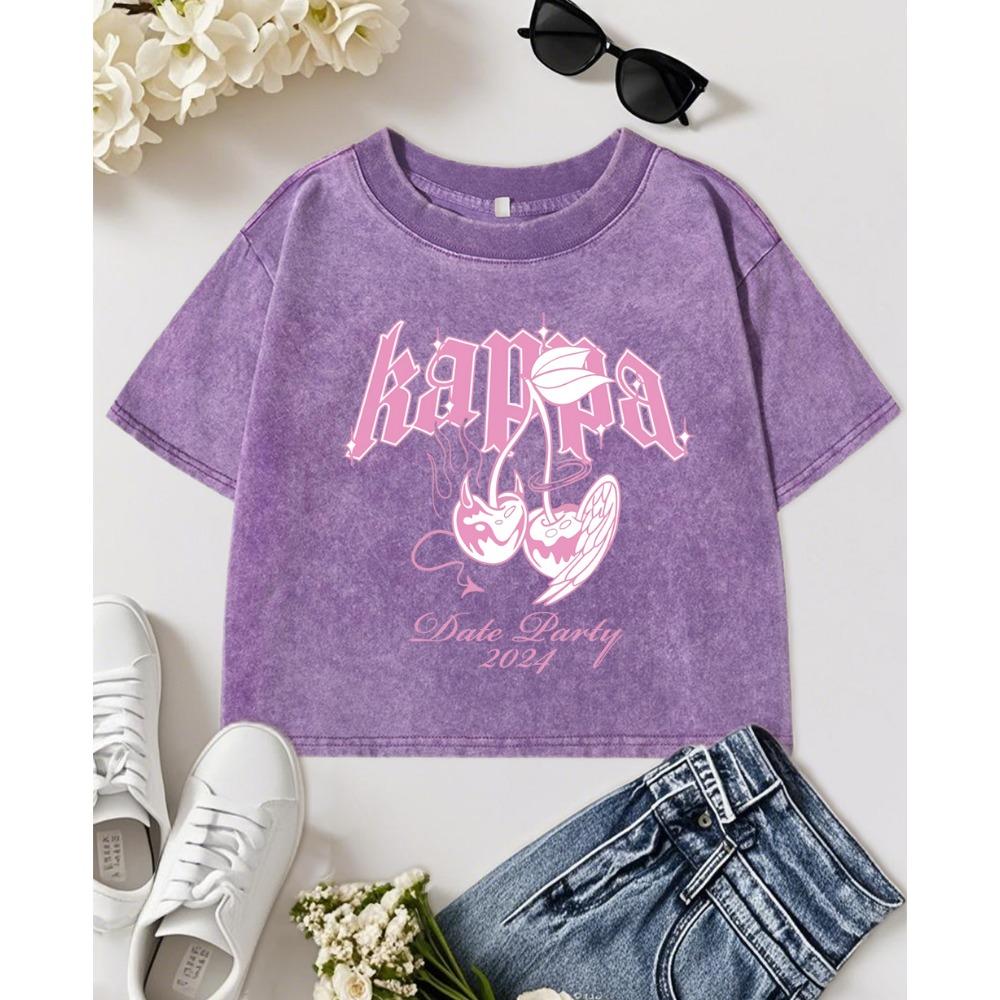 Rappa Cherry Party Printing Washed T Shirts Women Slim T-Shirt Fitness Y2K Crop Clothing Summer Soft Short Sleeve