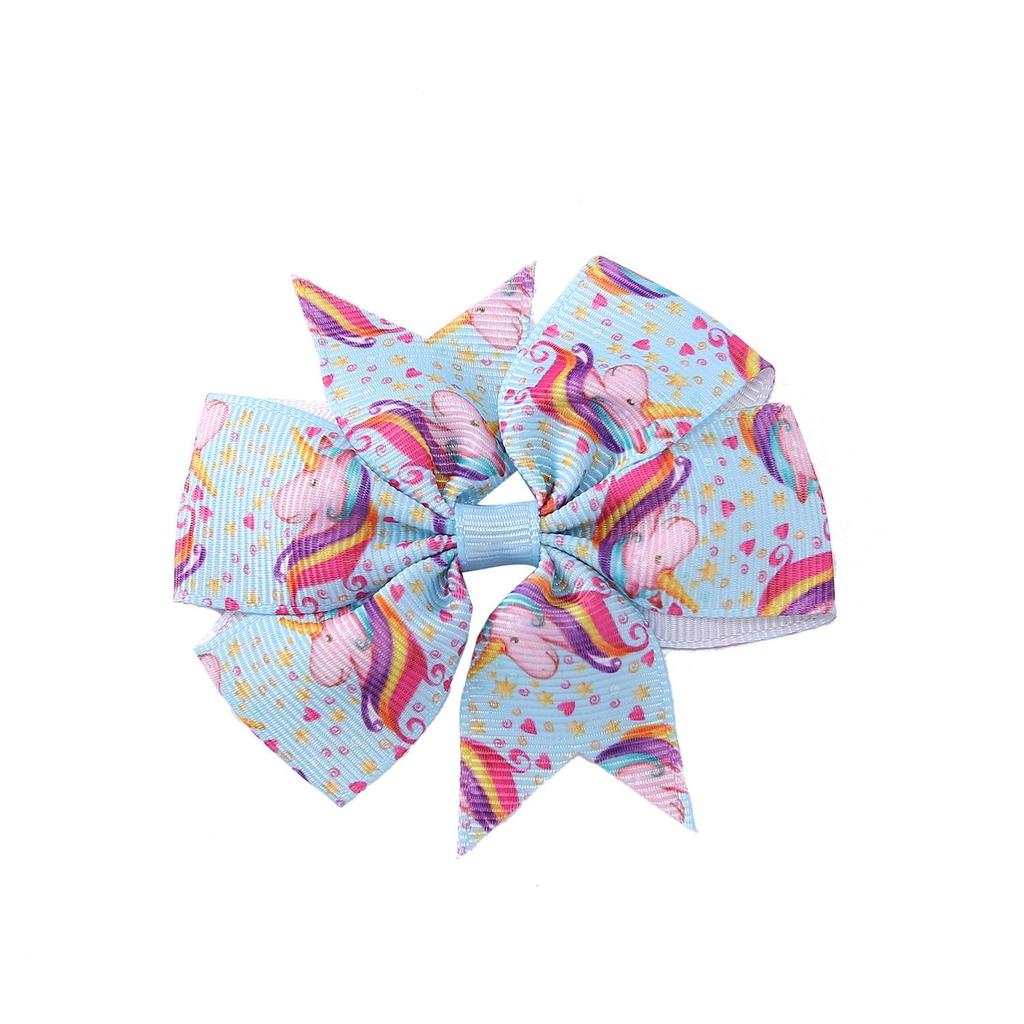 A313 Einhorn Grosgrainband Sechs-Schleifen Haarklammer für Kinder – Weihnachtsedition