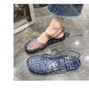 Gemstone Sparkling Jelly Mary Jane Shoes, Transparent Woven Hollow Flat Shoes, Waterproof and Non Slip, Cute Beach Pool Vacation Cooldown