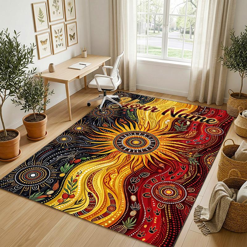 Floral Garden Theme Crystal Velvet Rug Personalized Custom Name Text Soft Floor Mat Home Decor