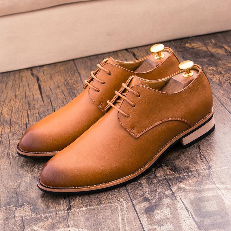 Four Seasons Men's Shoes Men's British Leather Shoes Men's Korean Version Pointed Business Dress British Business Casual Leather Shoes Men's