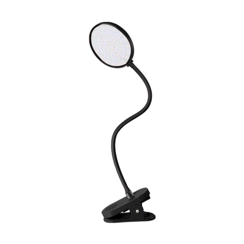 USB Charging Clip Desk Lamp Bedside Reading Lamp with 3 Color Modes and Adjustable Brightness - Black