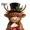 Unique Holiday Home Soft Furnishings 2Pcs Christmas Highland Cow Figurines, Resin Santa Reindeer Cow, with Hat, Detailed Animal Craft Hot Cocoa, Decor