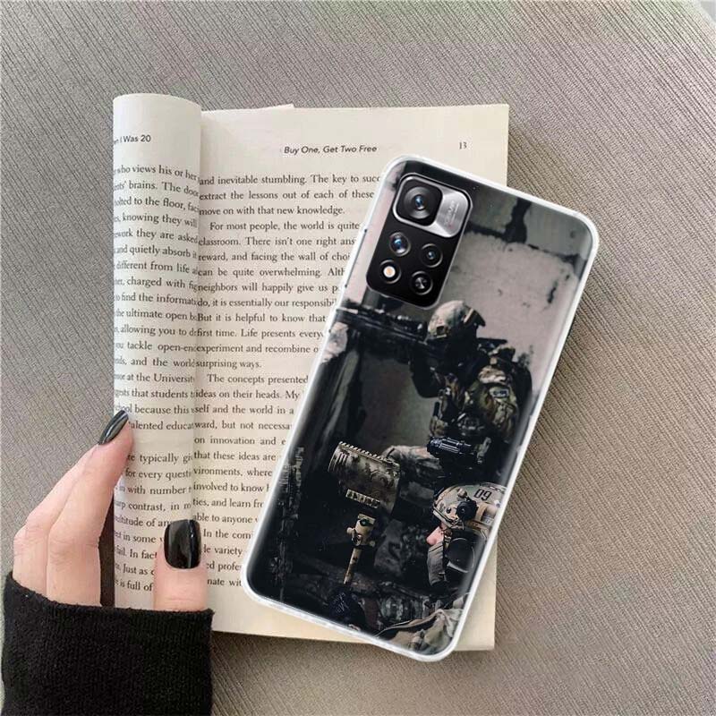 Power Army Soldier Phone Case For Redmi Note 13 12 Pro Plus 14 15 Pro 5G 11 11T 11E 11S 10 Pro 10S 9 9S Cover Cell Clear TPU Cap