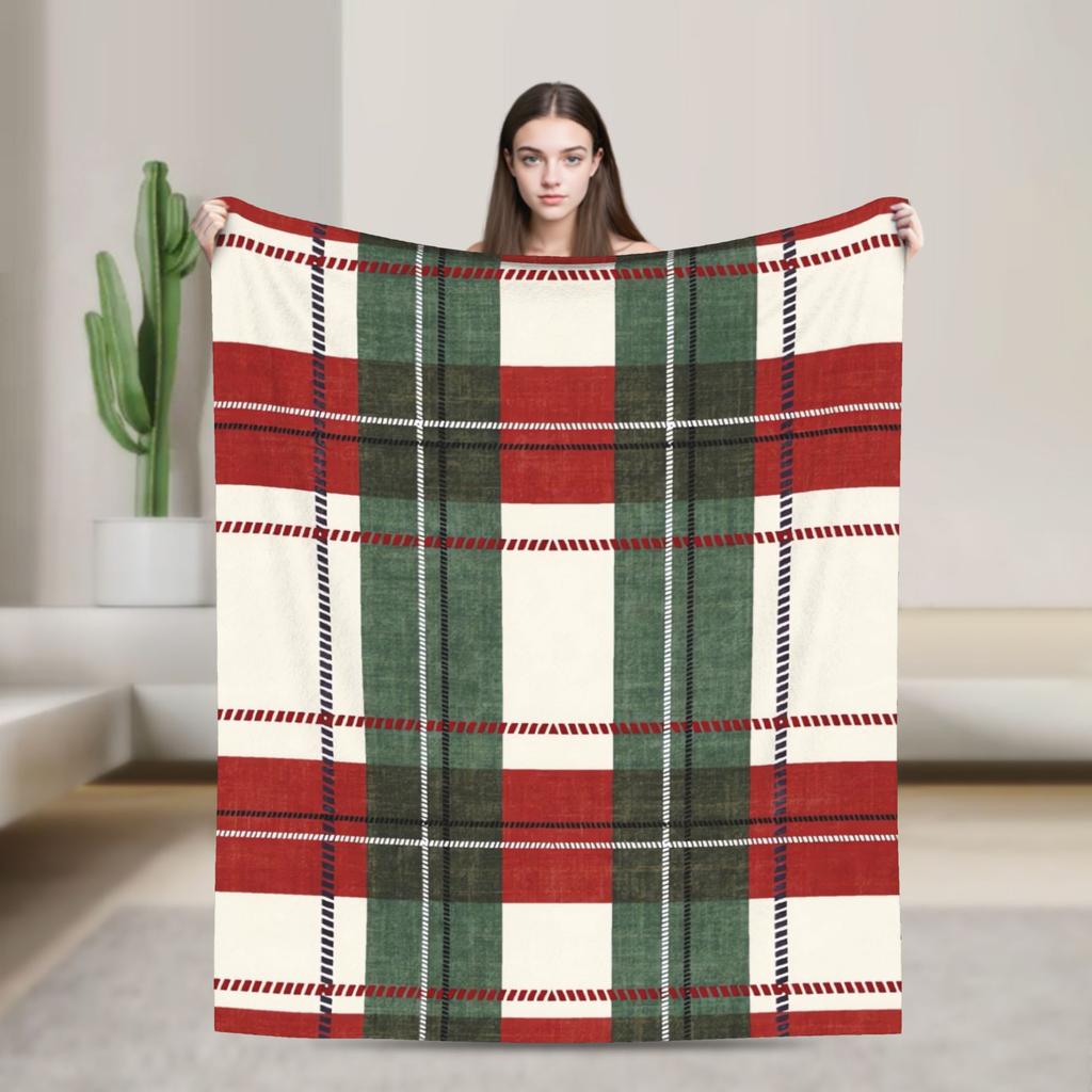 Plaid & Holiday Christmas  Flannel Blanket Autumn  Super Warm Bedding Throws for Kids Adult Bedroom Bedspread Sofa Bed Cover