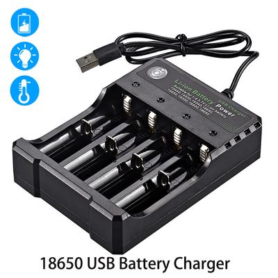 Ładowarka USB do baterii 18650, 4 gniazda, ładowarka do akumulatorów litowo-jonowych z diodą LED, ładowanie dla 18650 16650 14650 16340