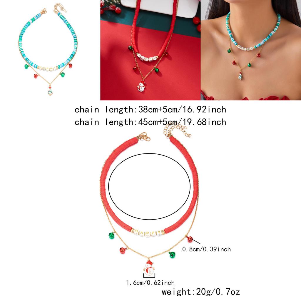 Christmas Alloy Pendant Necklace With Santa Bell And Snowflake For Holiday Party Accessory