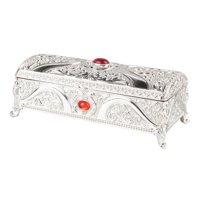 Vintage Metal Jewelry Box Rectangle Delicate Pattern Trinket Box with Soft Velvet for Rings