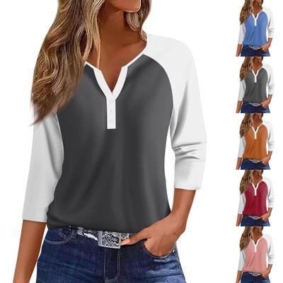 Γυναικείο T-Shirt Μπλουζάκι Print Κουμπί Μανίκι 3/4 Μανίκι Ραγκλάν Καθημερινό Σαββατοκύριακο Μόδα Βασικό V Λαιμόκοψη Κανονικό Τοπ