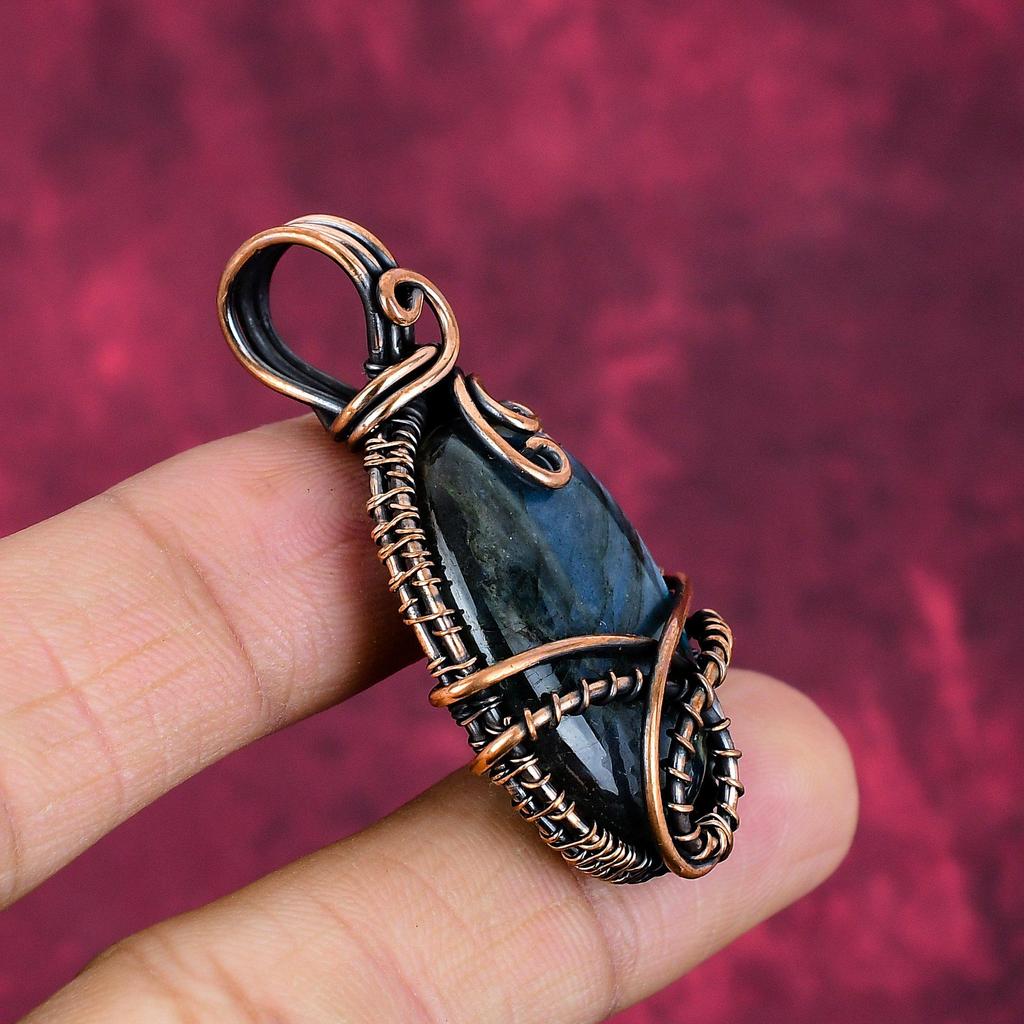 Labradorite Pendant Copper Wire Wrapped Dainty Jewelry Handmade Gemstone pendant