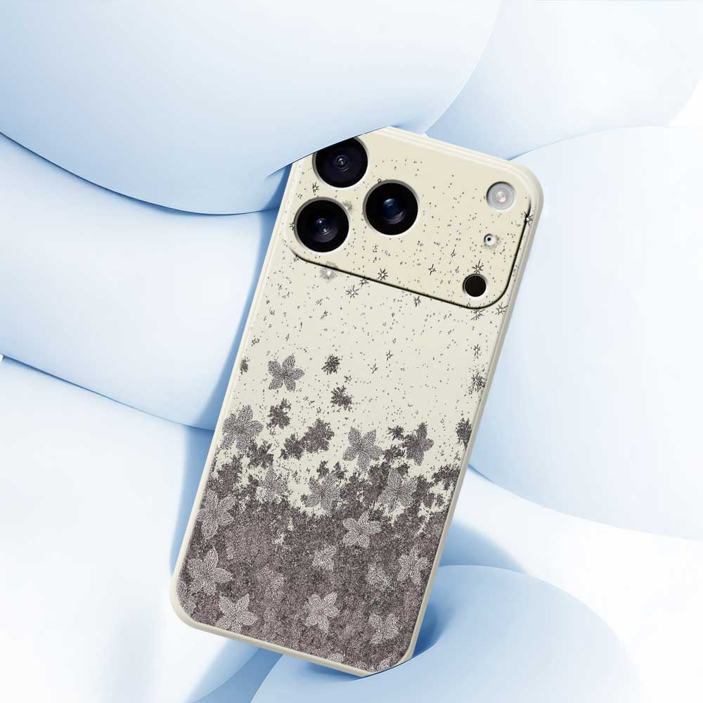 For iPhone 17 Pro Case Grey Flowers Pattern Printing Straight Edge TPU Phone Back Cover