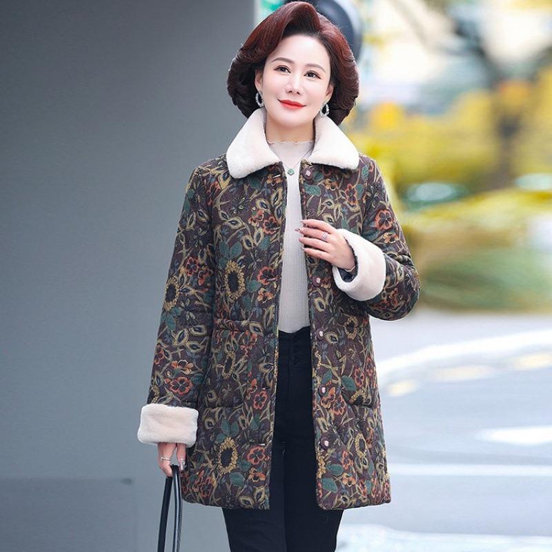 

New floral piled thickened cotton-padded clothes for winter, new cotton-padded jackets for winter, women s long warm floral cotton-padded clothes. 5XL [Recommended 150-80 kg]