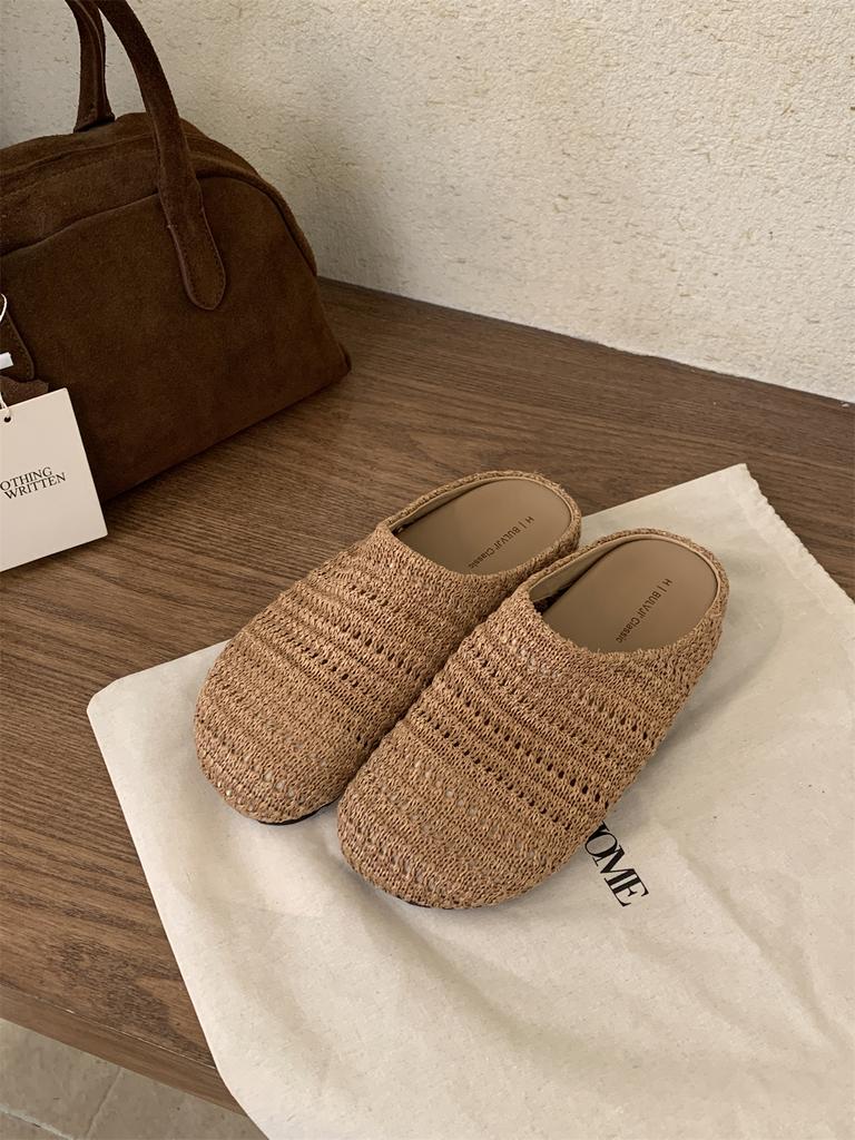 Fashion Weave Women Flats Slippers Elegant Shallow Mules Shoes Summer New Fashion Flip Flops 2025 Walking Cozy Soft Sandalias De Mujer