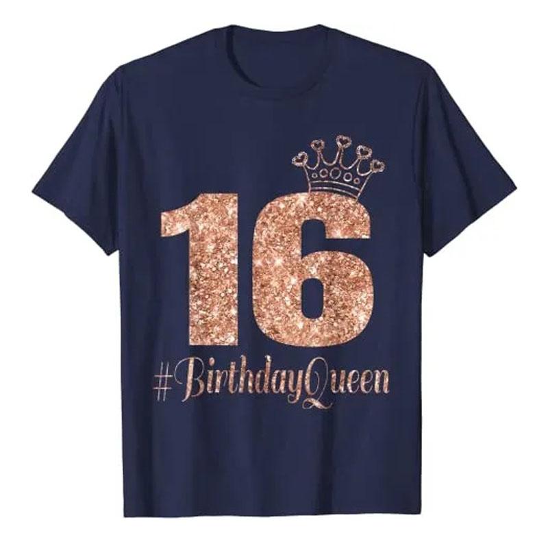 16th Birthday Queen Gift Teen Sweet Sixteen 16 Rose Tshirt Girls Fashion Bday Tee Daughters Friends Gifts Short Sleeve Tops