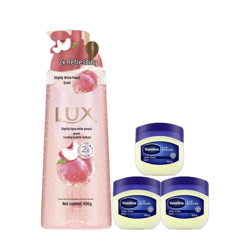 Lux White Peach Shower Gel & Vaseline Jelly Bundle
