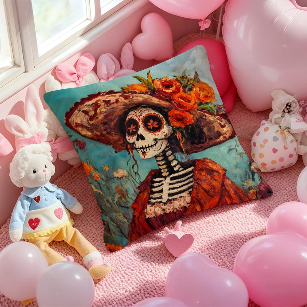Anime Day of the Dead Cushion Cover Pattern Printed Pillowcase for Living Room Sofa Cushion Cover & Bedroom Decor