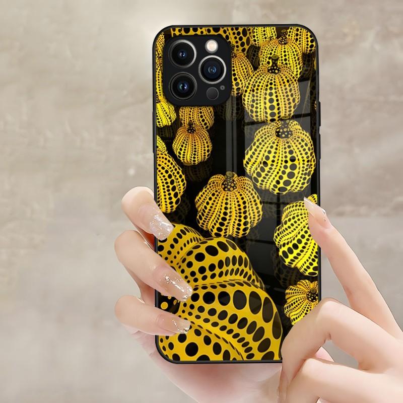Art YAYOI KUSAMA Phone Case For Apple IPhone 14 Pro 12 11 13 Mini X XR XS Max 8 7 6 Plus SE 2020 Glass Design Back Cover