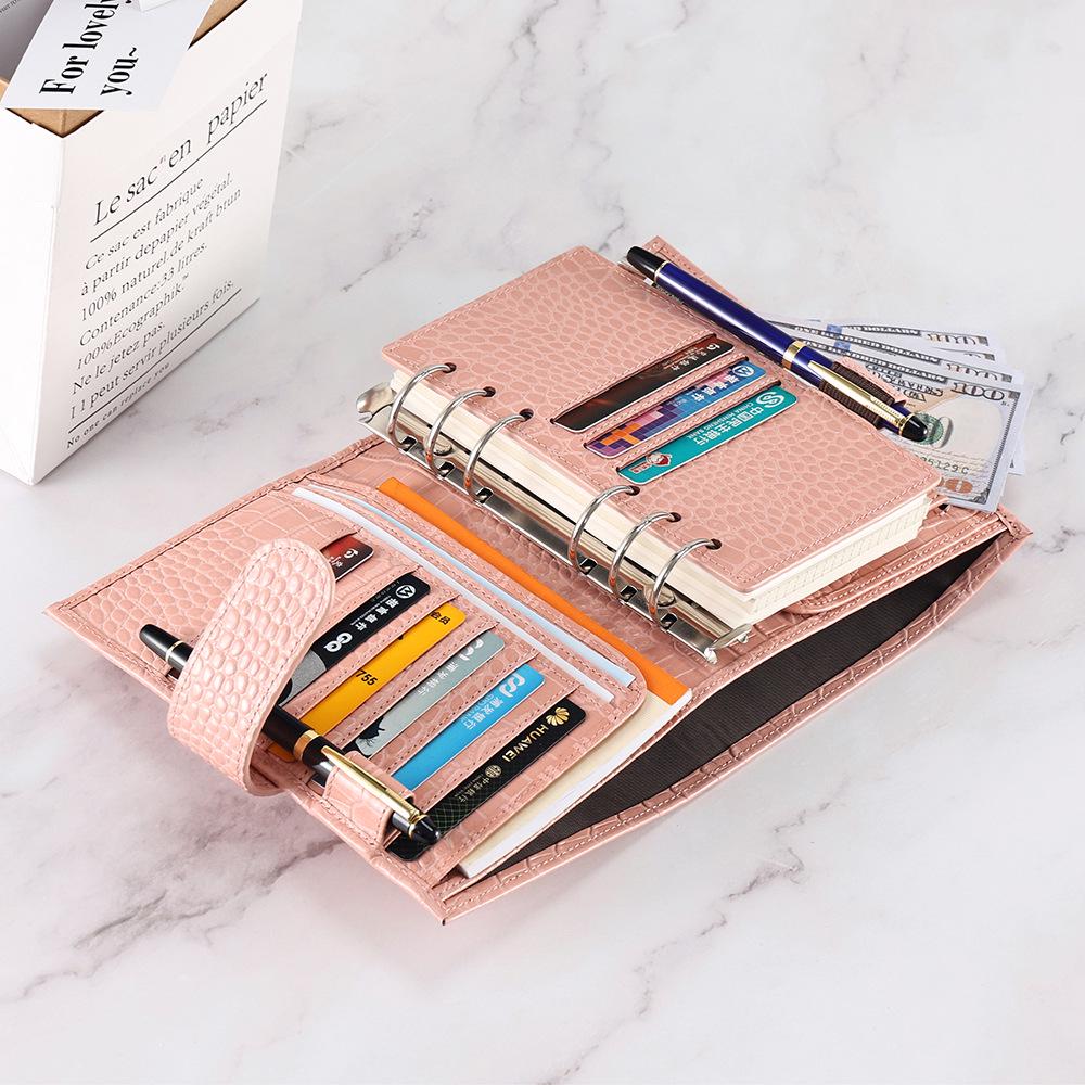 Portable Crocodile Pattern Leather Notebook with Card & Cash Slots