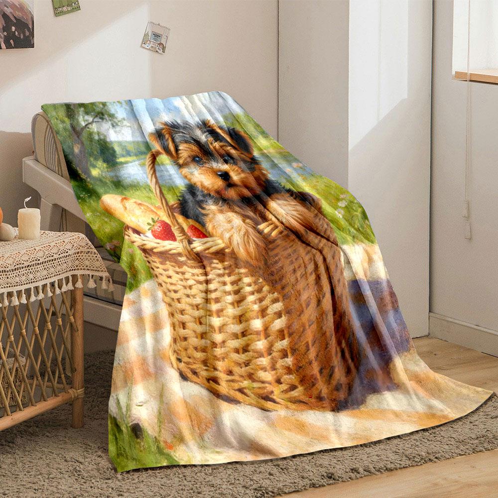 Yorkshire Terrier Meadows Printed Blanket Suitable for All Seasons Cozy Warm Soft Lightweight Bed Sofa Blanket for Daughter Wife
