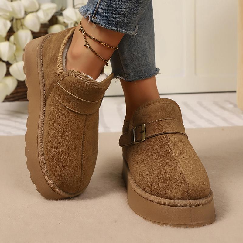 Faux Suede Platform Snow Boots Women Autumn Winter Thicken Plush Ankle Booties Mujer Non Slip Thick Sole Cotton Padded Shoes 43