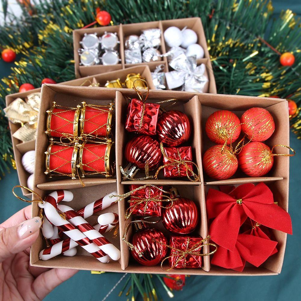 24Pcs/set Glitter Christmas Ball Ornament Set Plastic Round Ball Christmas Hanging Ornaments Festive Irregular Shape