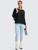 CRZ YOGA Long Sleeve Pima Cotton with Boat Loose Casual Yoga Size Women's T-Shirt Neck, Basic, Fit, Top, Black, M, Spring/Autumn